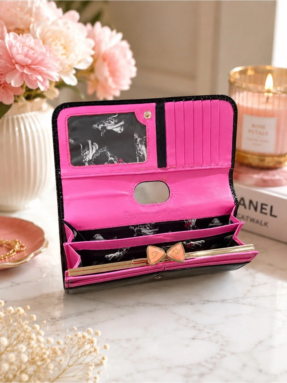 Ted Baker Black Patent Leather Kiss Lock Wallet